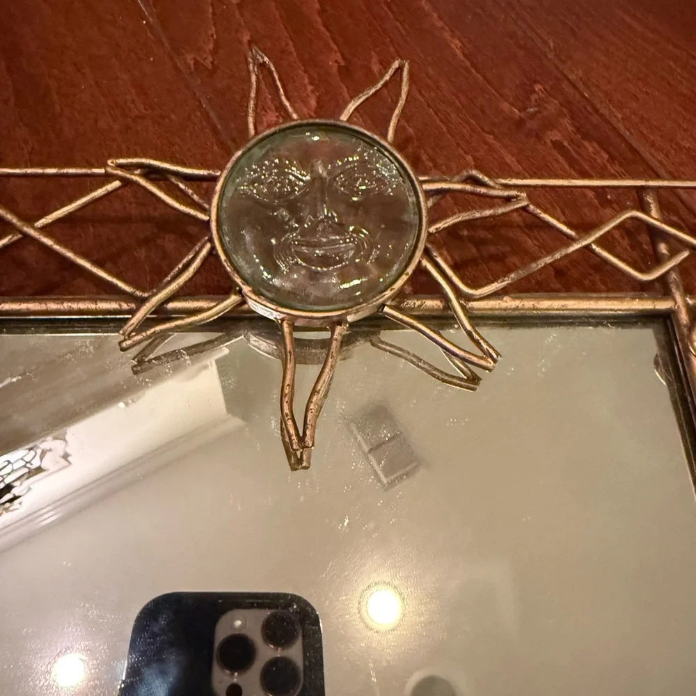 Gold Geometric Wall Mirror with Sun God.